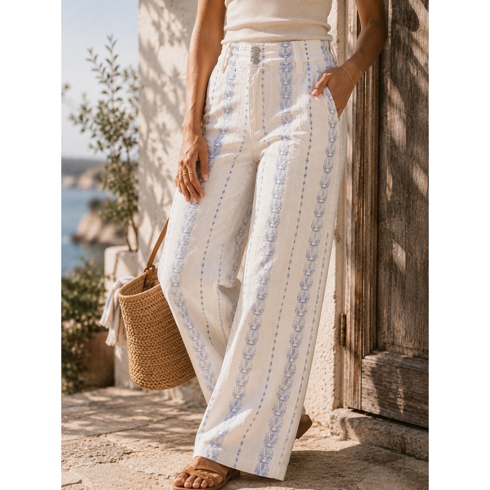 NWT Maeve The Naomi Embroidered Wide Leg Jeans Coastal Anthropologie 28 Tall